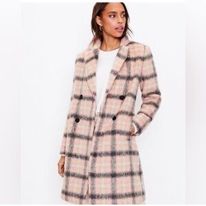 LOFT Pink/Grey/Black Plaid Wool Coat